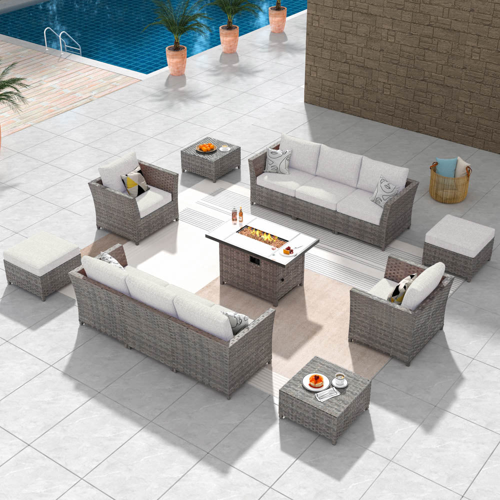 Ovios New Rimaru Series Patio Furniture Set 13-Piece include 42"Rectangle Fire Pit Table Partially Assembled