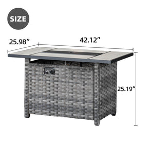 Ovios 42'' Rectangle Propane Fire Pit Table Grey Wicker for Broad Armrests Series