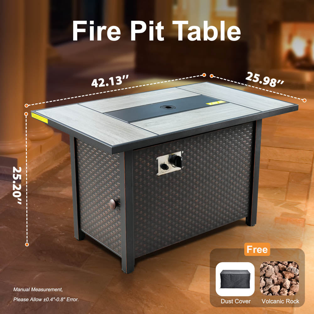 Ovios 42'' Rectangle Propane Fire Pit Table Brown