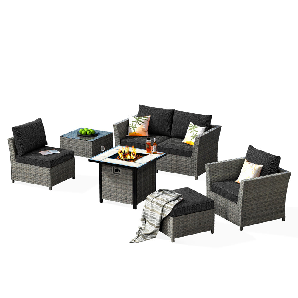 Ovios Patio Furniture Set New Rimaru 6-Piece Set with 30'' Square Fire Pit Table Minimal Assembly Requirede