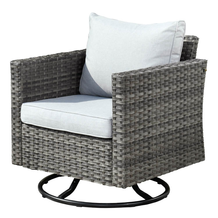Ovios Patio Furniture 8-Piece Outdoor Sectional Sofa Set with Wicker Rocking Swivel Chairs and 30'' Fire Pit