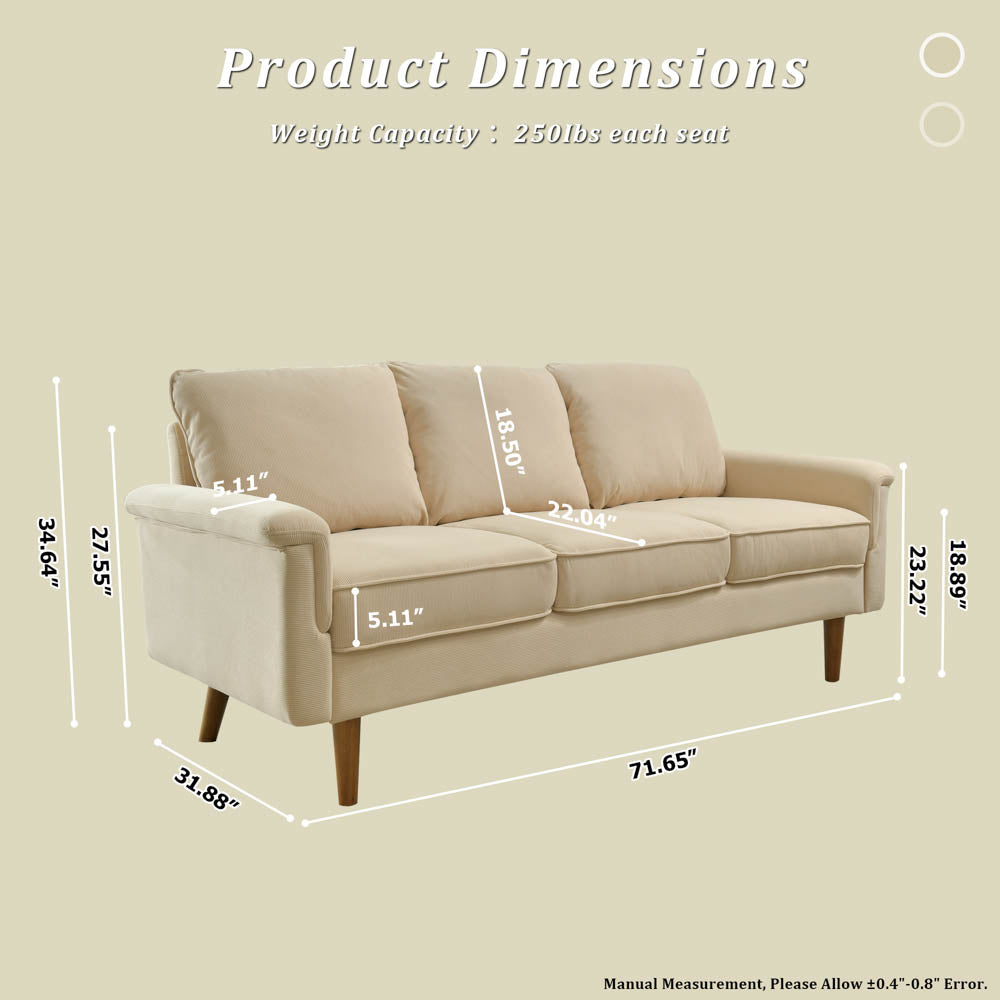 Ovios Living Room 71.65'' Wide 3-Seats Sofa Multiple Colour