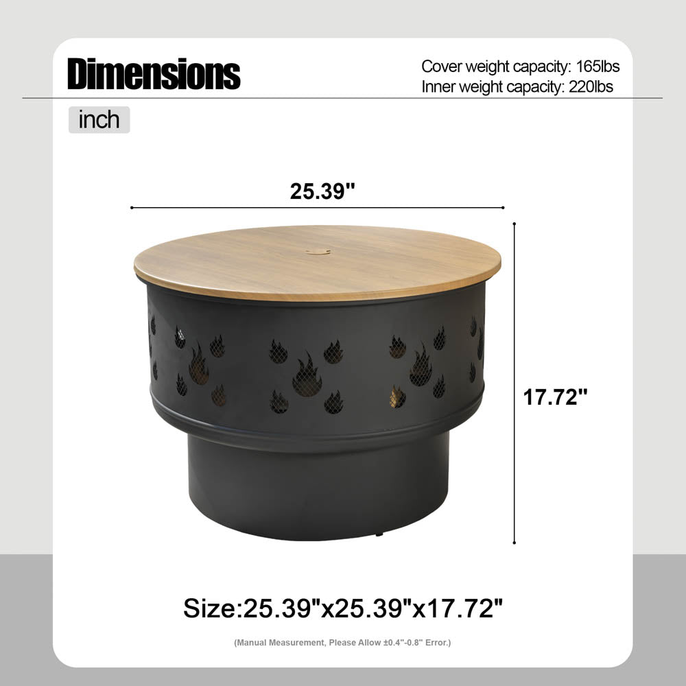 Ovios 25.39'' Round Steel Wood Burning Fire Pit