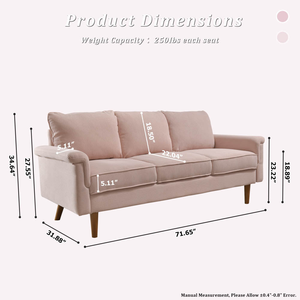 Ovios Living Room 71.65'' Wide 3-Seats Sofa Multiple Colour