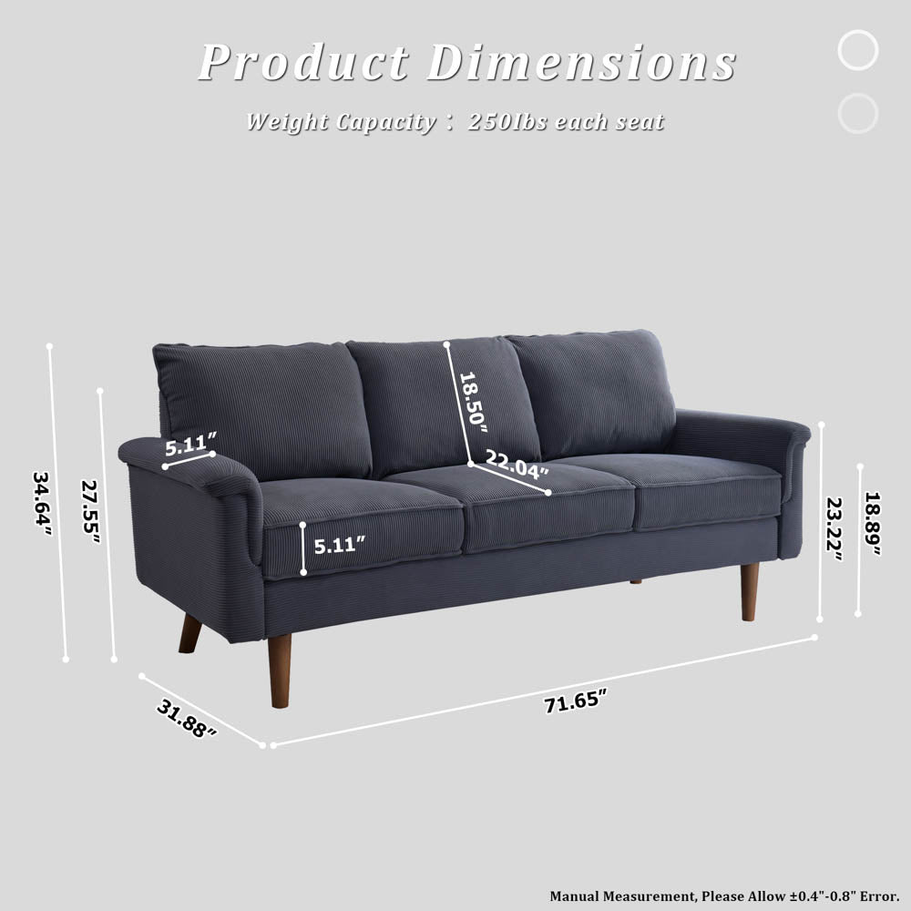 Ovios Living Room 71.65'' Wide 3-Seats Sofa Multiple Colour