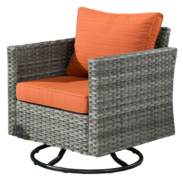 Ovios Patio Furniture 10-Piece Outdoor Sectional Sofa Set with Wicker Rocking Swivel Chairs and Tempered Glass Table