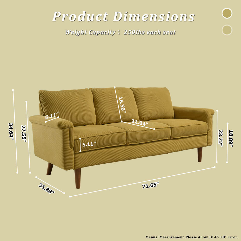 Ovios Living Room 71.65'' Wide 3-Seats Sofa Multiple Colour