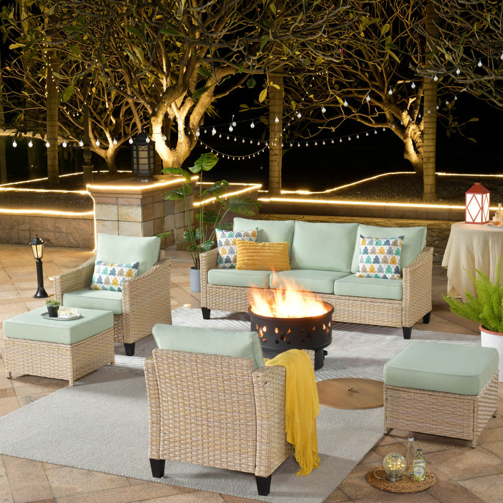 Ovios Athena Series Outdoor Patio Furniture Set 6-Piece with  Fire Pit