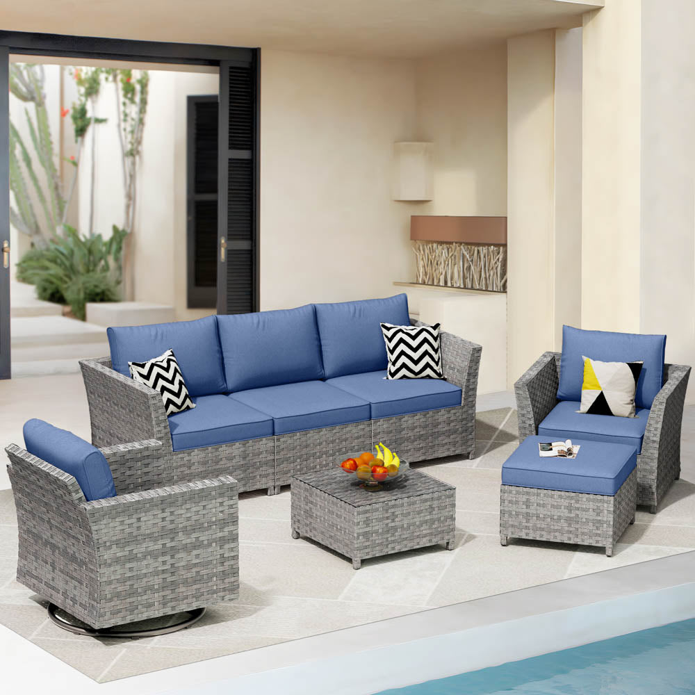 Ovios New Rimaru Series Patio Furniture Set  7-Piece include Swivel Chairs Set Minimal Assembly