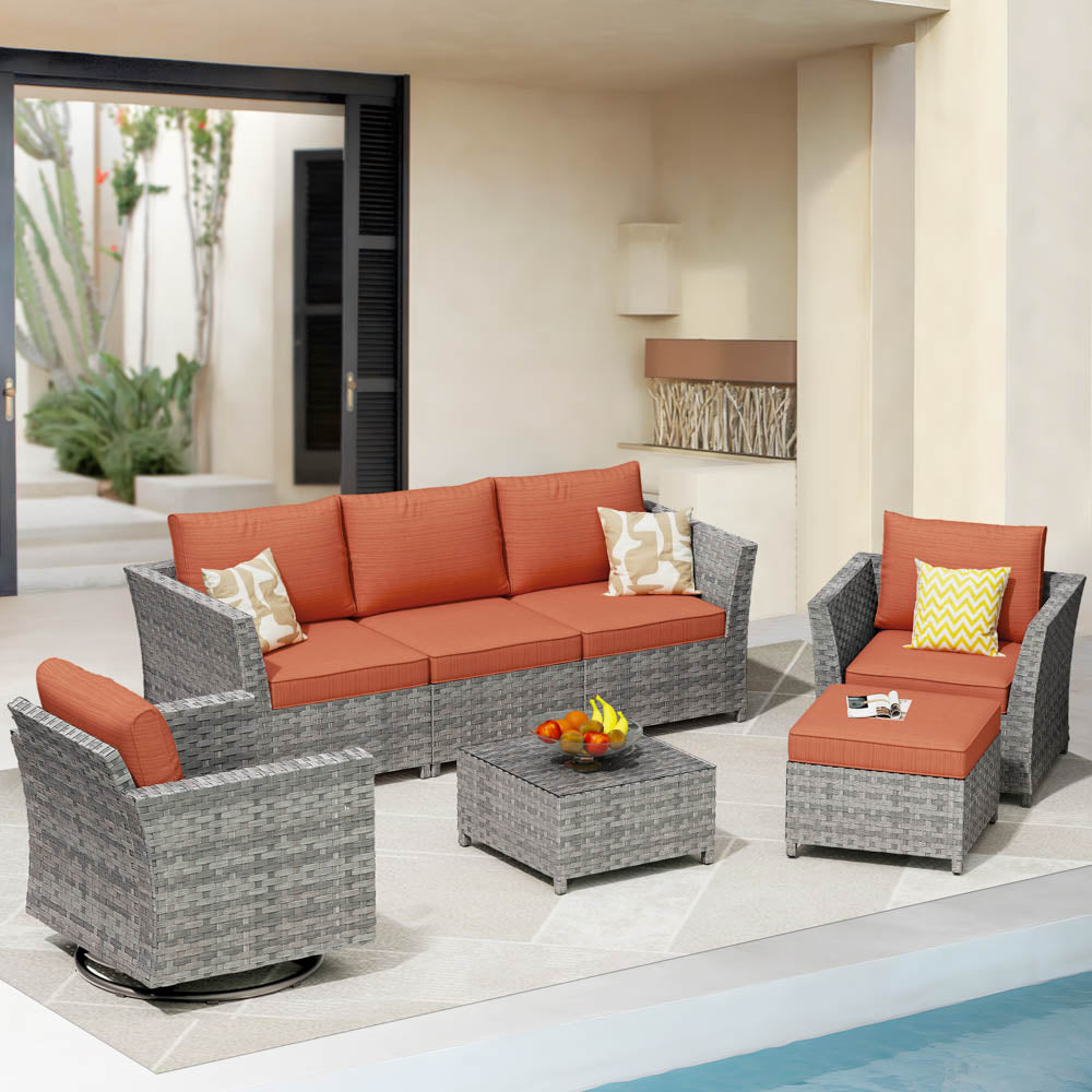 Ovios New Rimaru Series Patio Furniture Set  7-Piece include Swivel Chairs Set Minimal Assembly