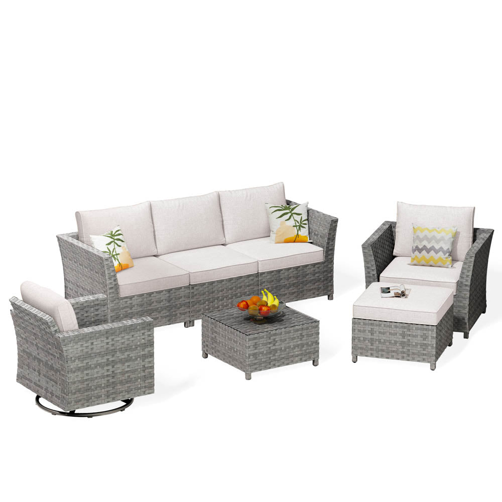 Ovios New Rimaru Series Patio Furniture Set  7-Piece include Swivel Chairs Set Partially Assembled