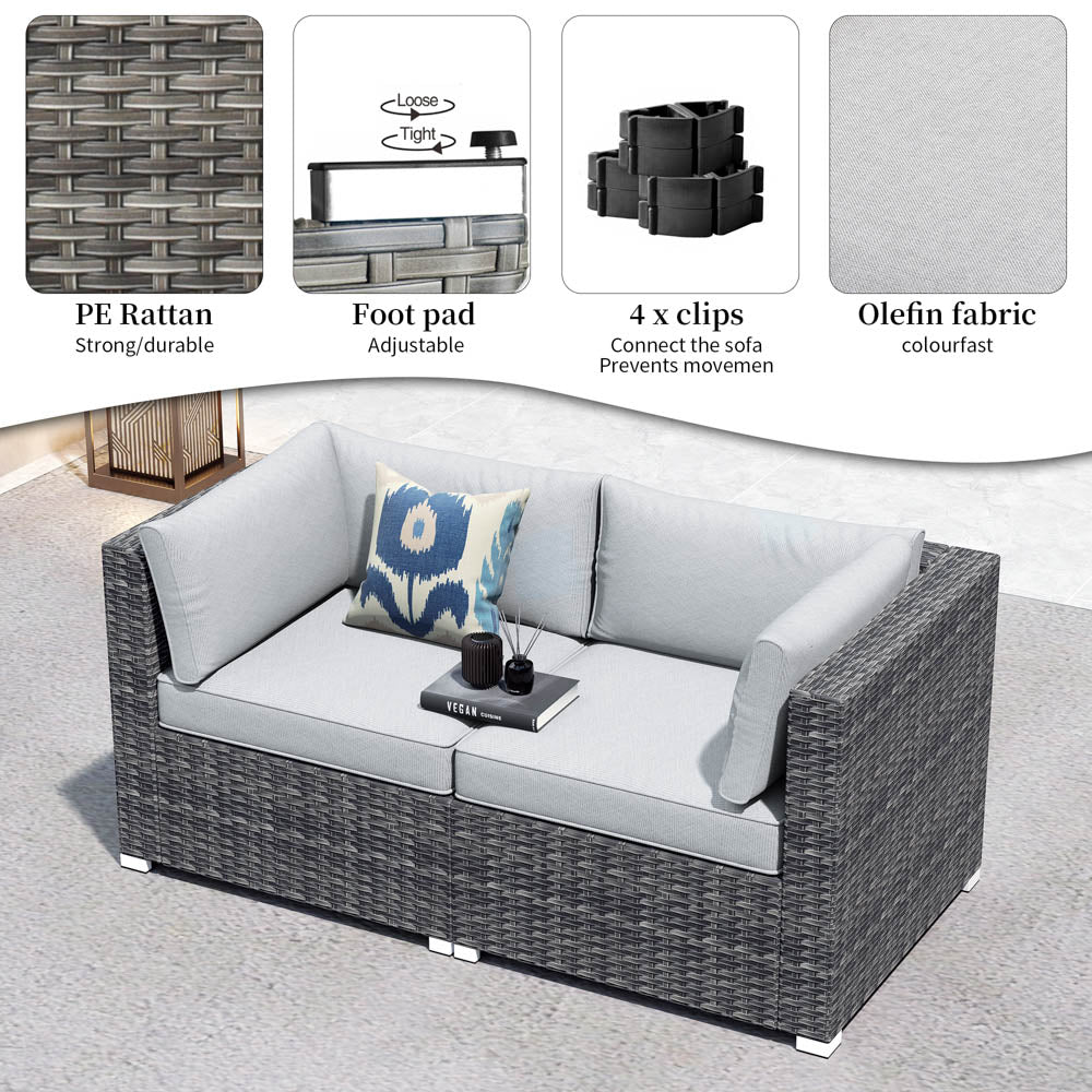 Ovios Patio Furniture Set 2-Piece Corner Sofa with Cushions and 4.13'' Wide Armrest