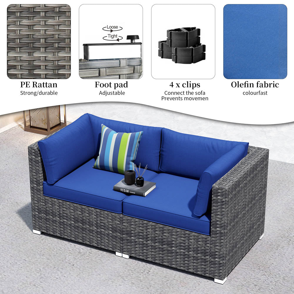 Ovios Patio Furniture Set 2-Piece Corner Sofa with Cushions and 4.13'' Wide Armrest