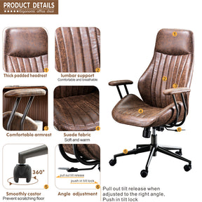 Ovios Office Chair Ergonomic High Back Suede Fabric for Executive or Home Office-Dark Brown