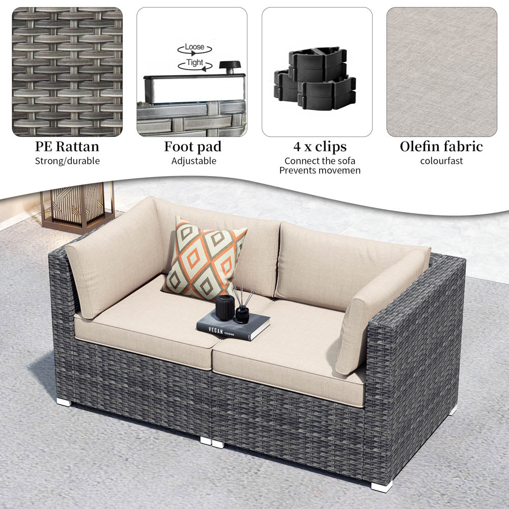 Ovios Patio Furniture Set 2-Piece Corner Sofa with Cushions and 4.13'' Wide Armrest