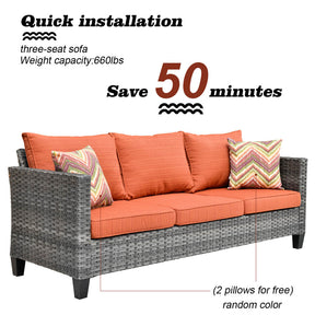 Ovios Patio Vultros 8-Piece Set With Swivel Chair and Rectangle 42'' Propane Fire Pit Table