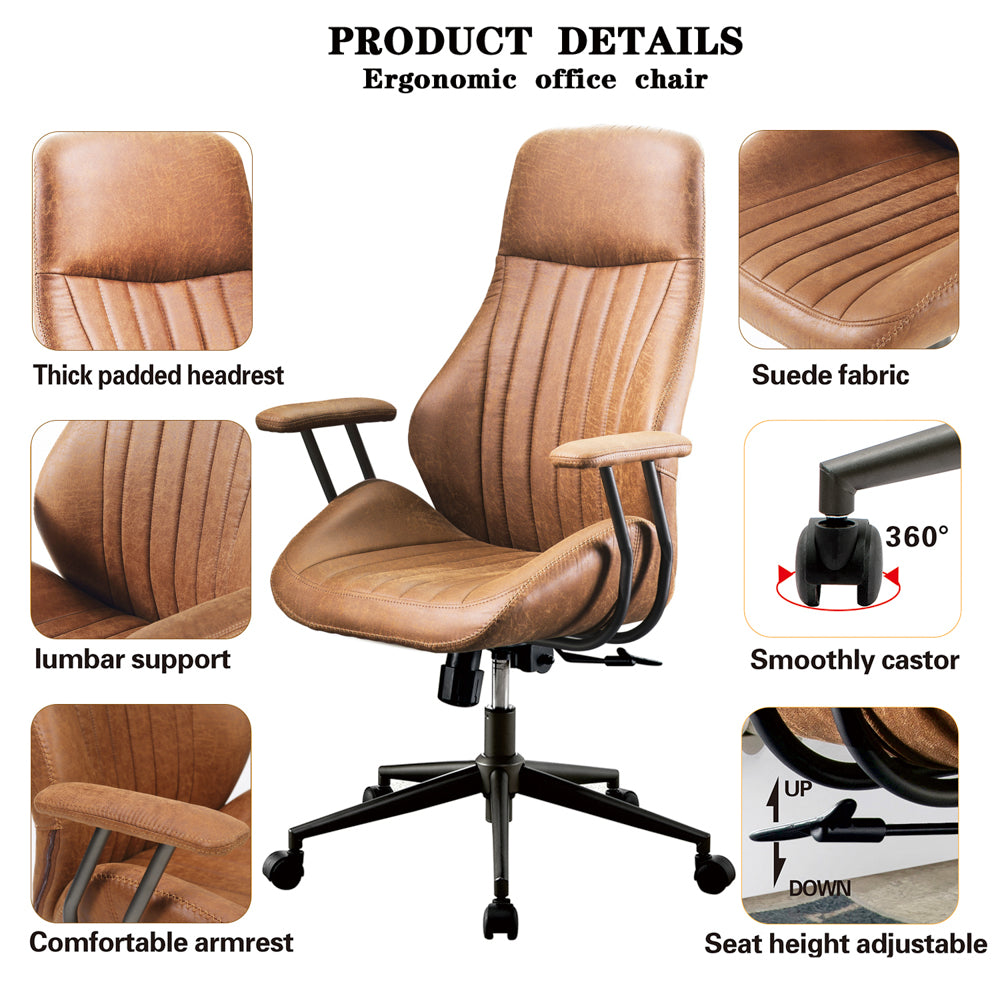 OVIOS Suede Fabric Ergonomic Office Chair High Back Lumbar Support