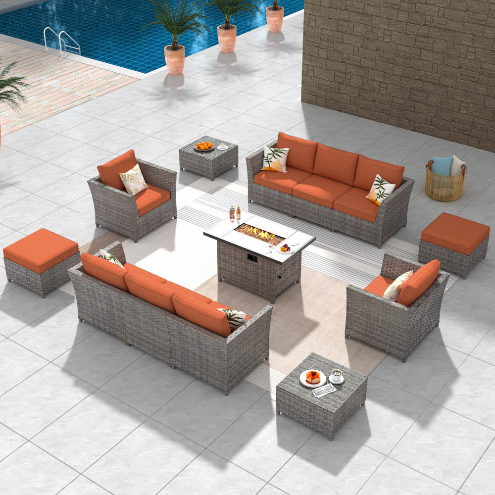 Ovios New Rimaru Series Patio Furniture Set 13-Piece include 42"Rectangle Fire Pit Table Partially Assembled