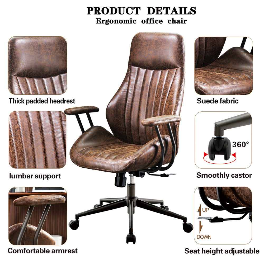 OVIOS Suede Fabric Ergonomic Office Chair High Back Lumbar Support