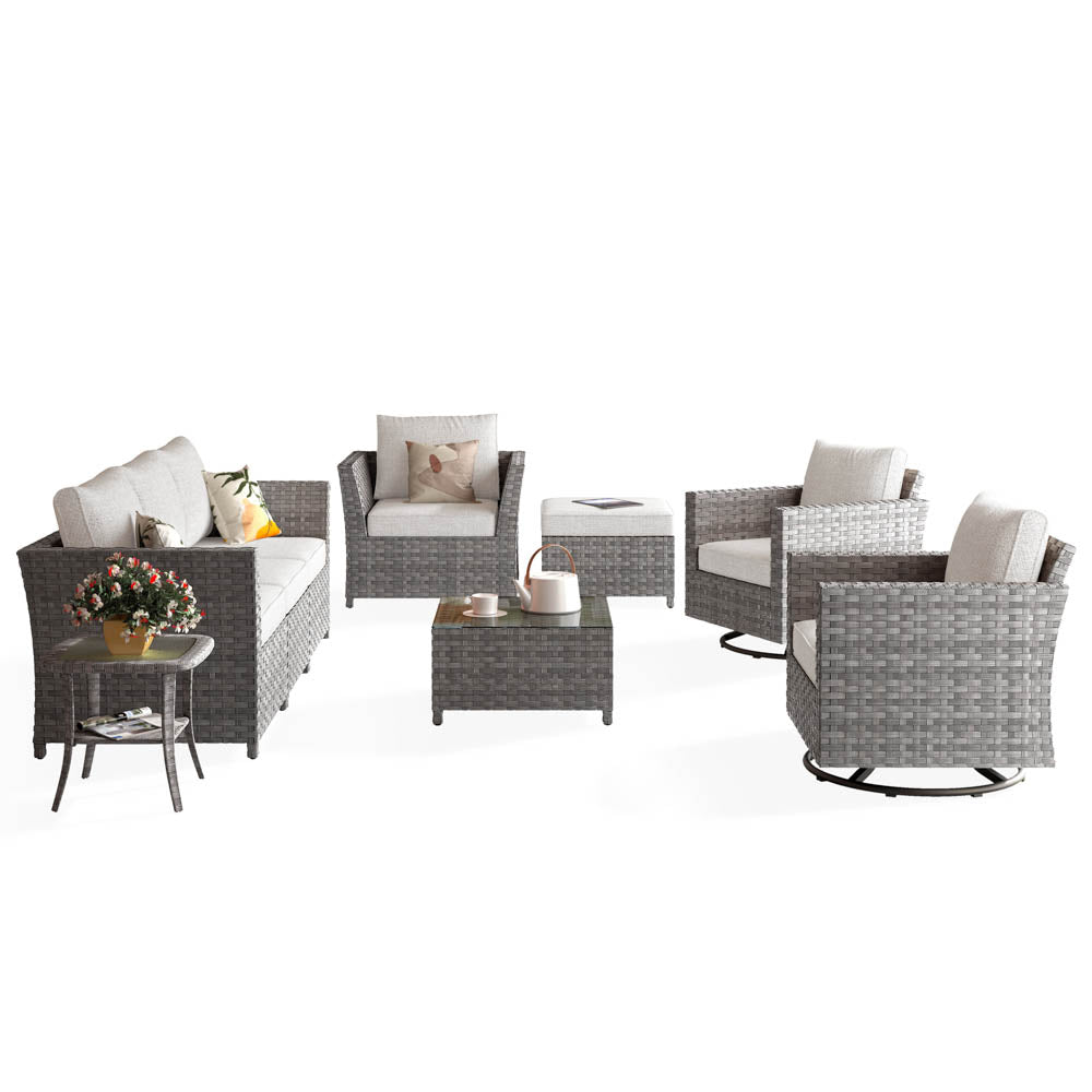 Ovios New Rimaru Series Patio Furniture Set  9-Piece include Swivel Chairs Set Minimal Assembly