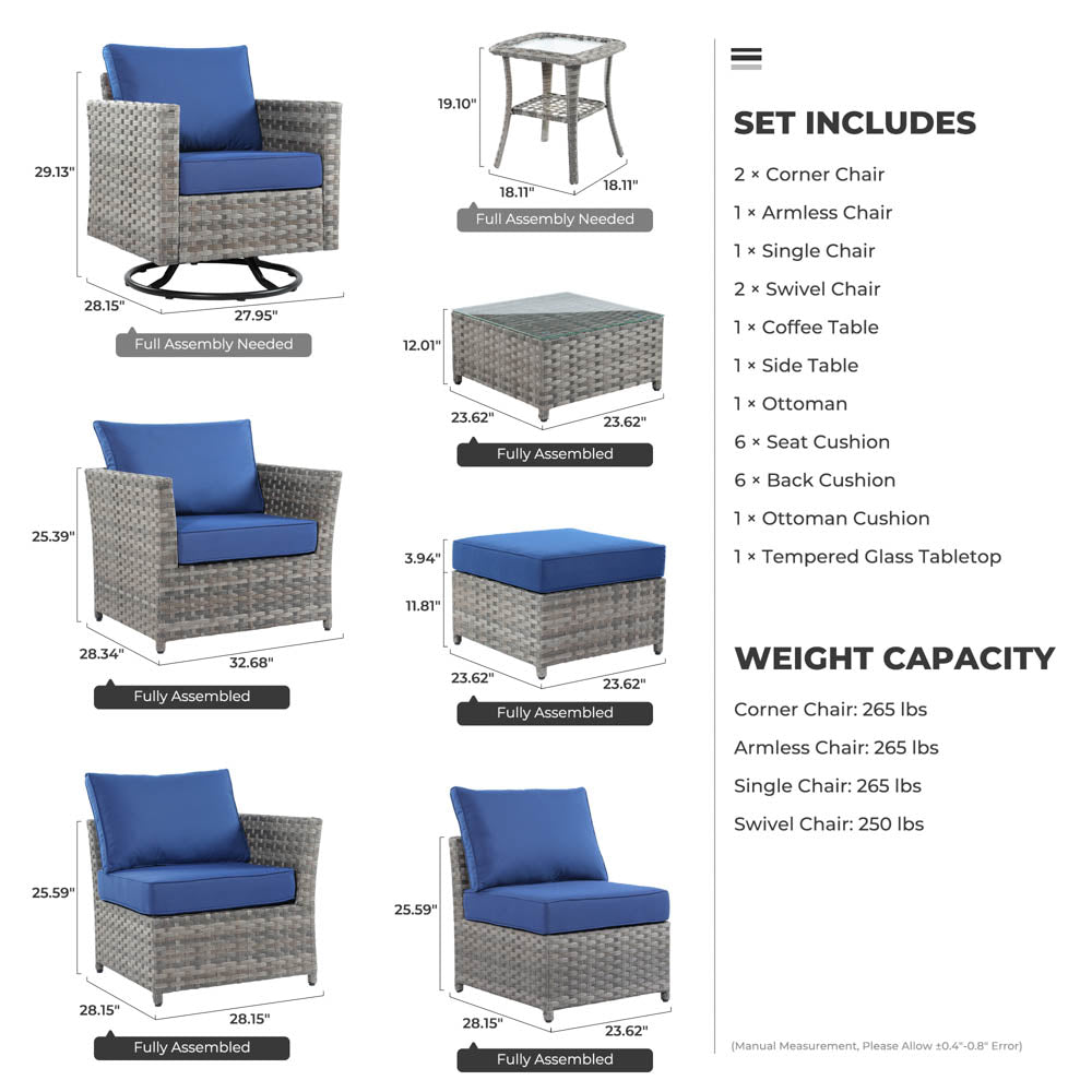 Ovios New Rimaru Series Patio Furniture Set  9-Piece include Swivel Chairs Set Partially Assembled