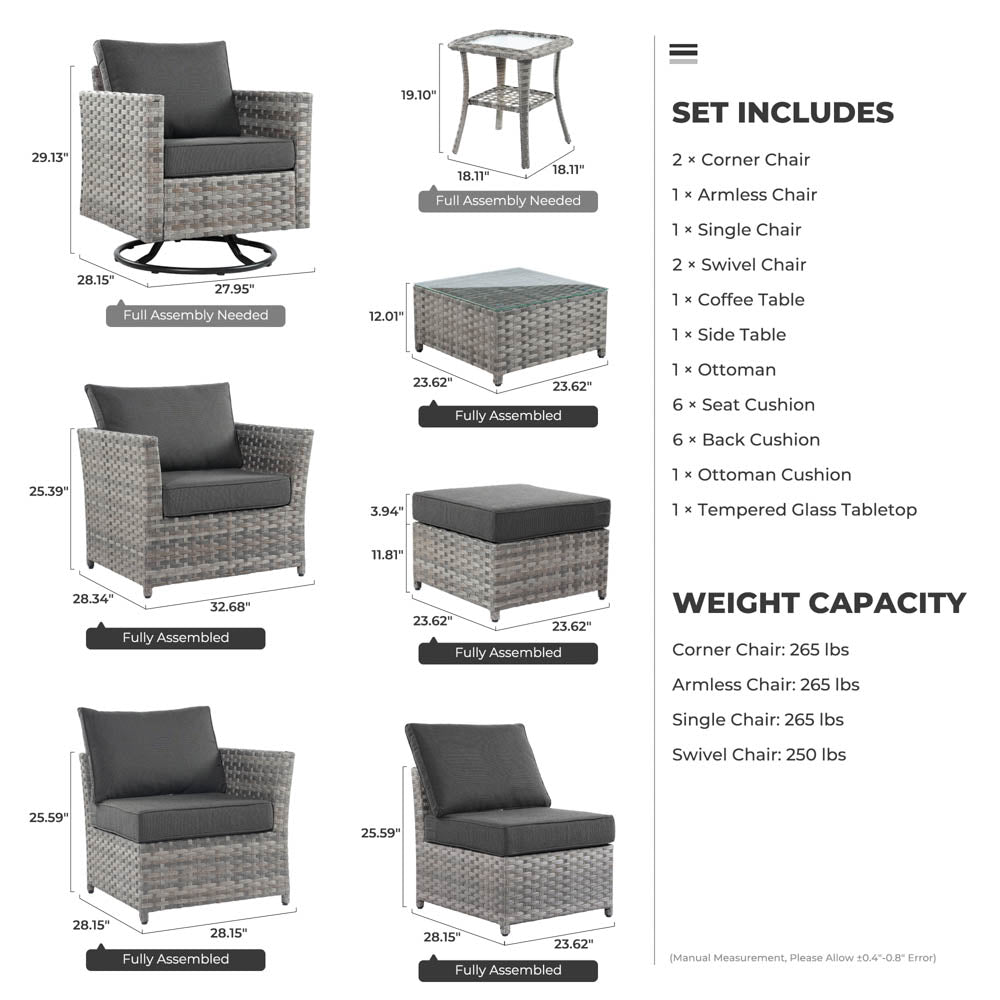 Ovios New Rimaru Series Patio Furniture Set  9-Piece include Swivel Chairs Set Partially Assembled