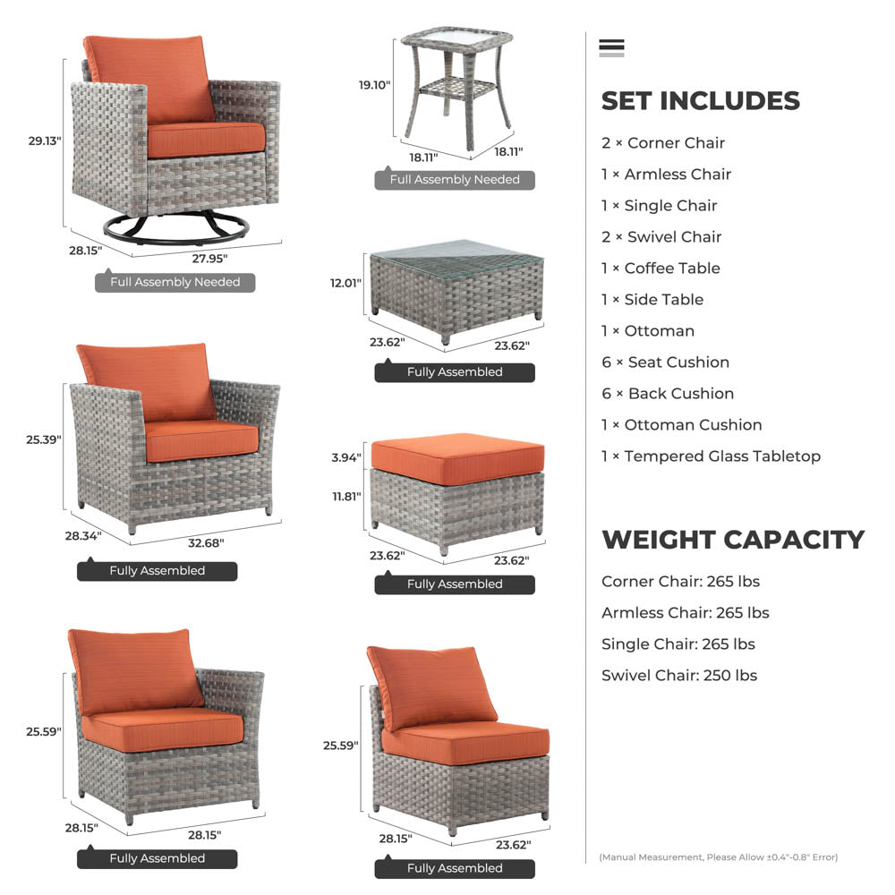 Ovios New Rimaru Series Patio Furniture Set  9-Piece include Swivel Chairs Set Partially Assembled