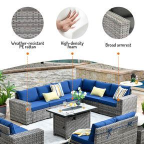 Ovios 13 Pieces Outdoor Furniture with 7.68'' Broad Handrails and Rectangle 42.12'' Fire Pit Table