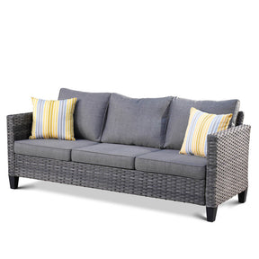 Ovios Patio Vultros 7-Piece Set With Swivel Chair and Rectangle 42'' Propane Fire Pit Table