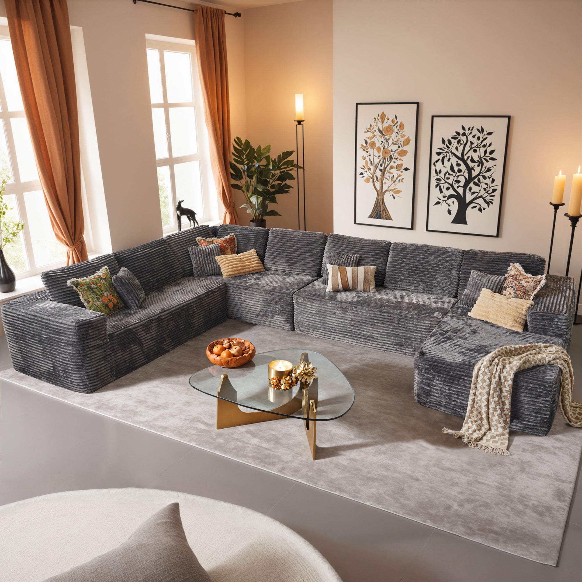 OVIOS Modular Sectional Cloud Couch, Plush Corduroy Sofa with Memory Foam, No Assembly