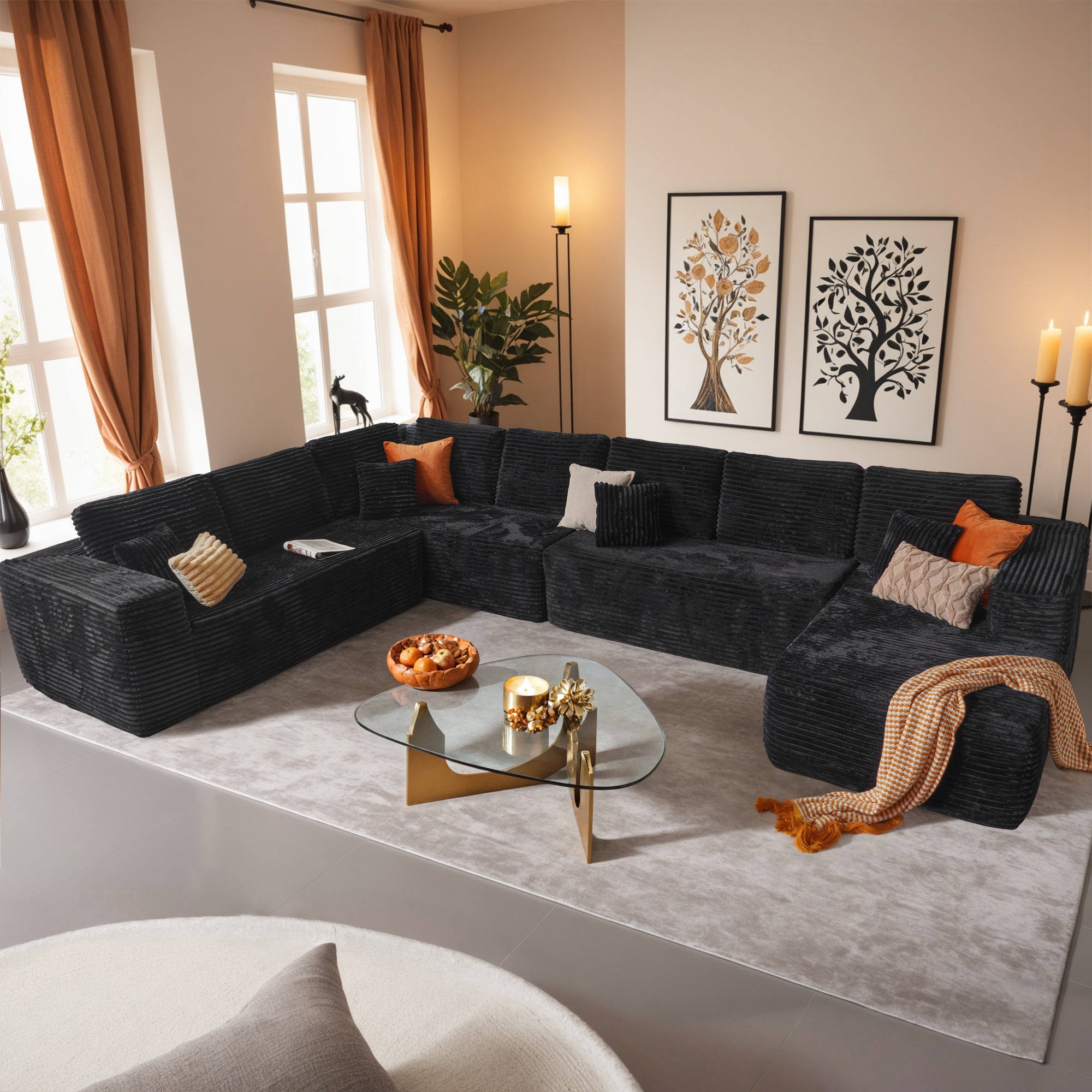 OVIOS Modular Sectional Cloud Couch, Plush Corduroy Sofa with Memory Foam, No Assembly