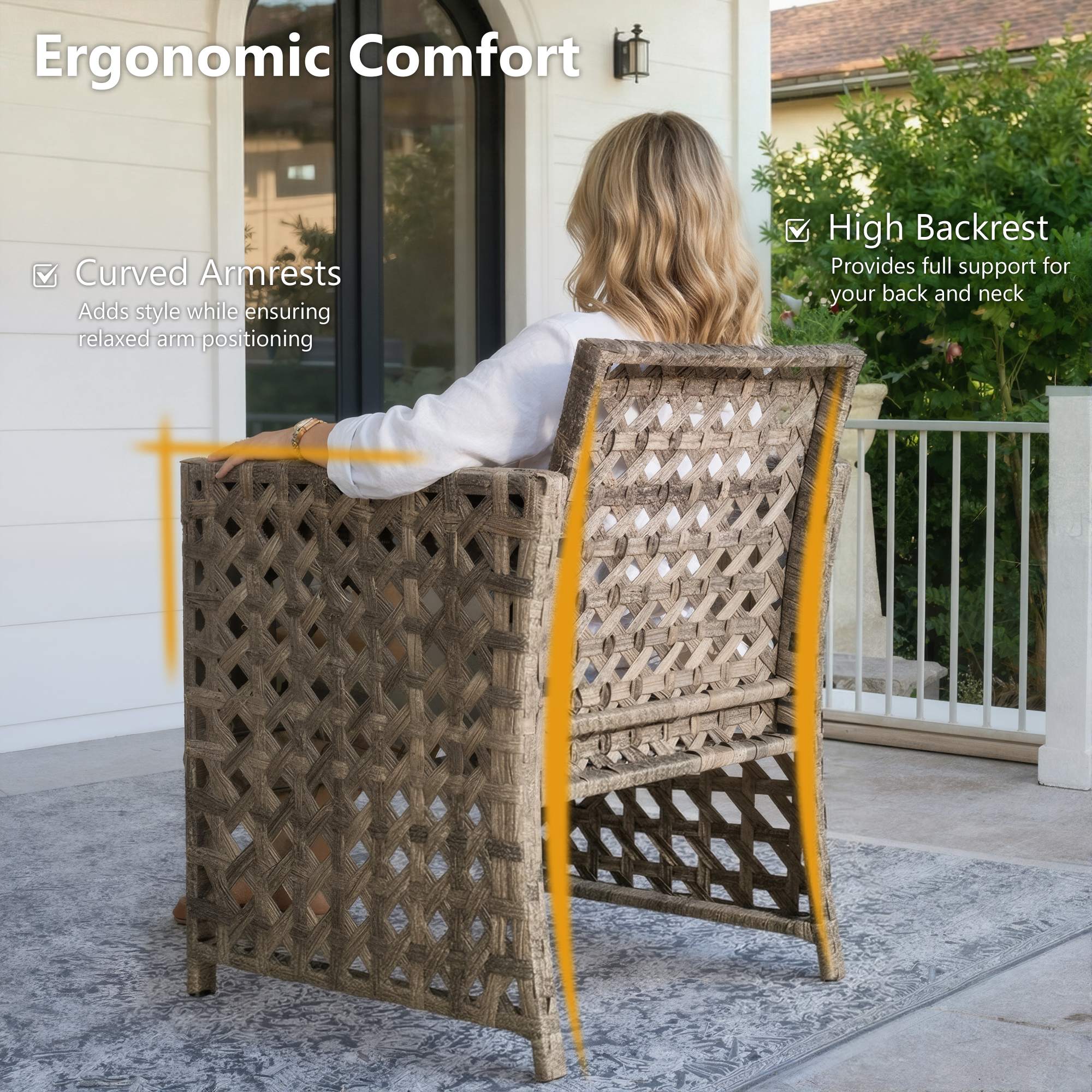 OVIOS 4-Piece Outdoor Patio Furniture Set with Handwoven Rattan & Glass Coffee Table