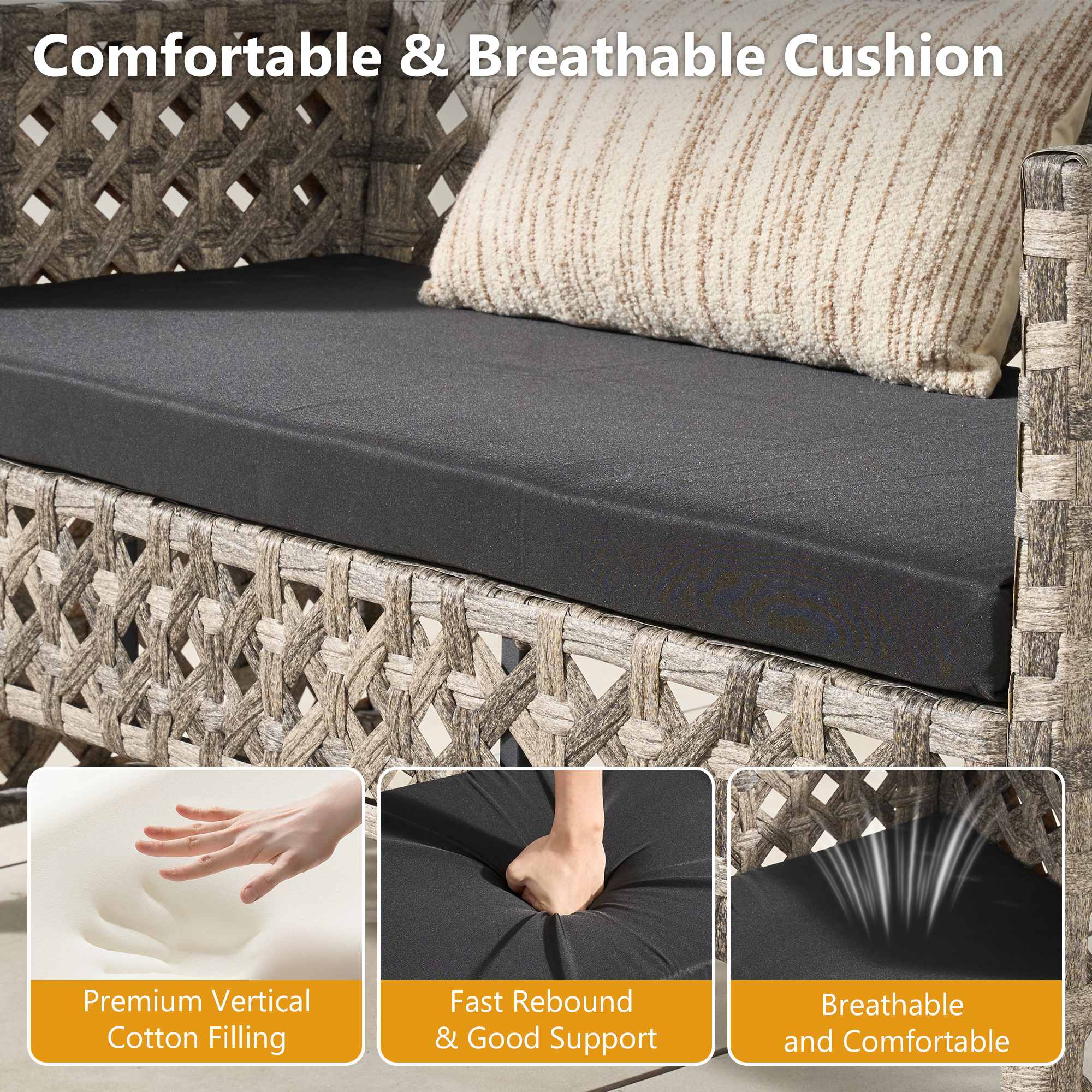 OVIOS handwoven rattan outdoor furniture cushion - premium, breathable & comfortable.