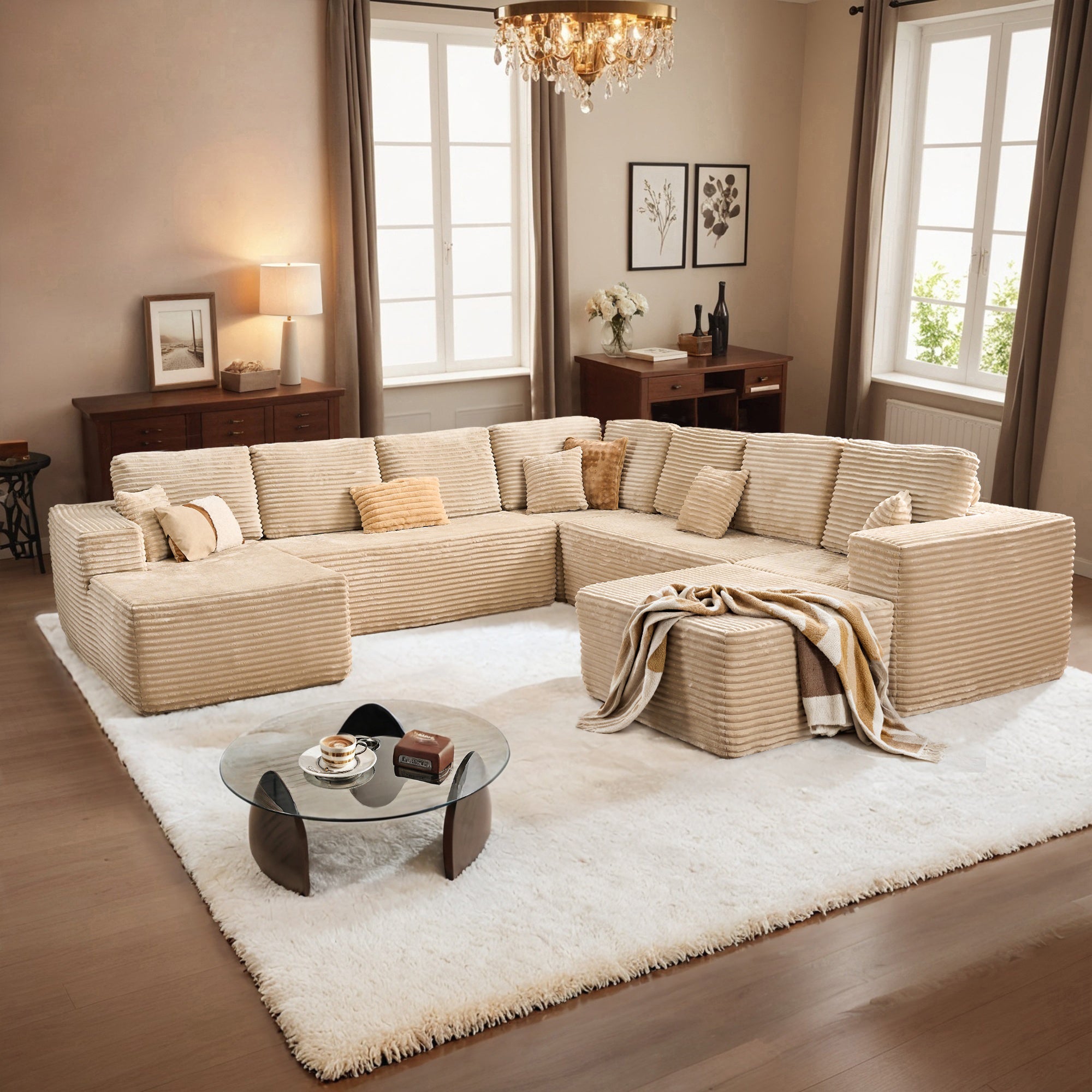 OVIOS Modular Sectional Cloud Couch, Plush Corduroy Sofa with Memory Foam, No Assembly