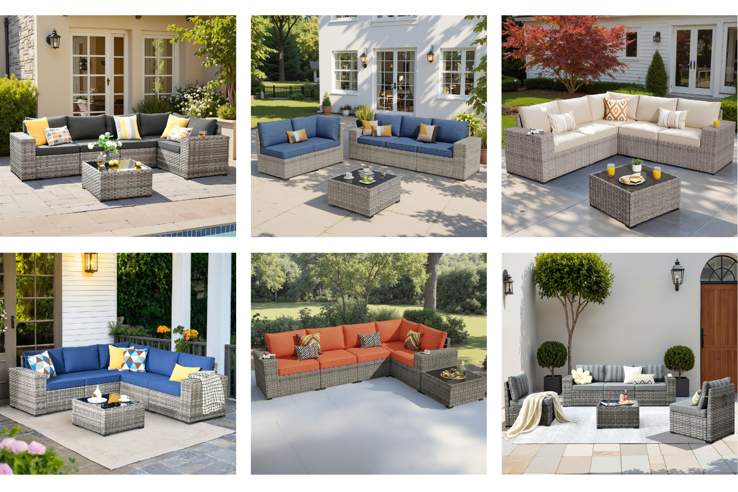 OVIOS 6 Pieces Outdoor Sectional Sofa with 7.68'' Broad Handrails