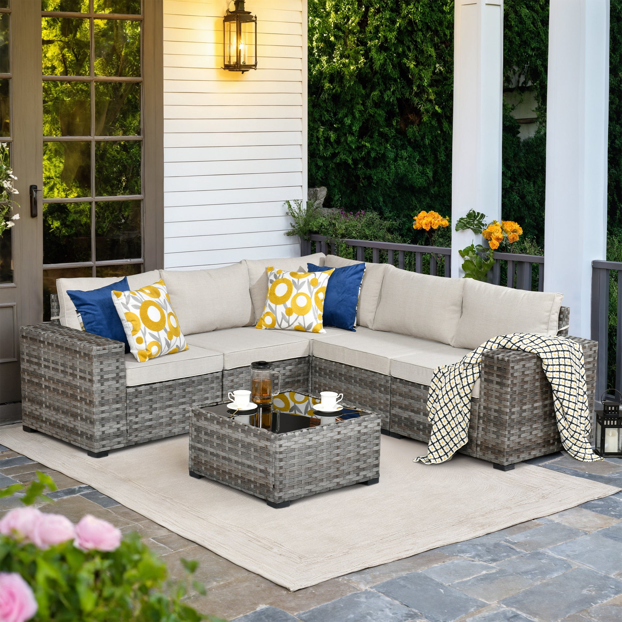 OVIOS 9 Pieces Outdoor Furniture with 7.68'' Broad Handrails and Rocking Chair