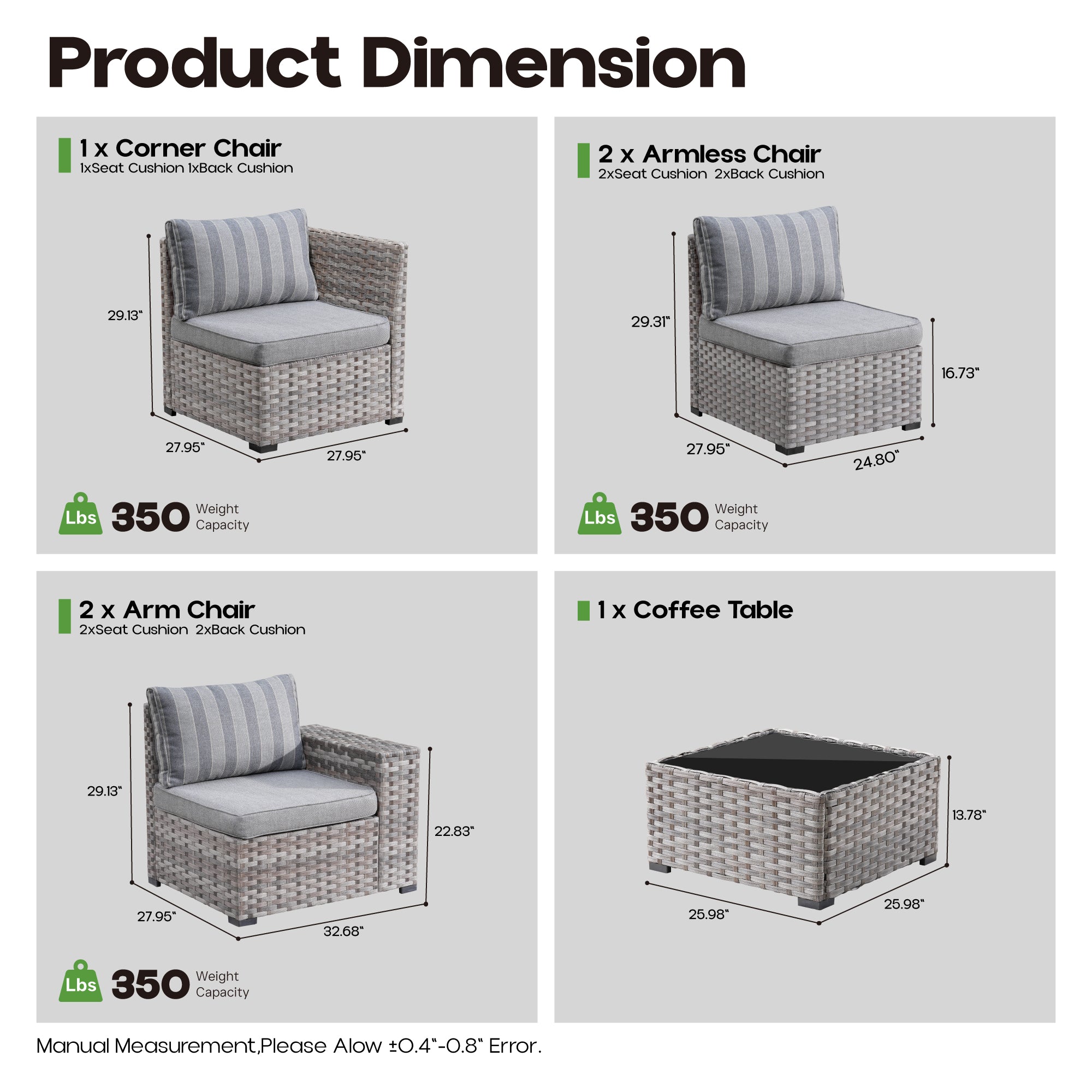 OVIOS Outdoor Conversation Set with 7.68" Extra-Wide Armrests and Rocking Chairs