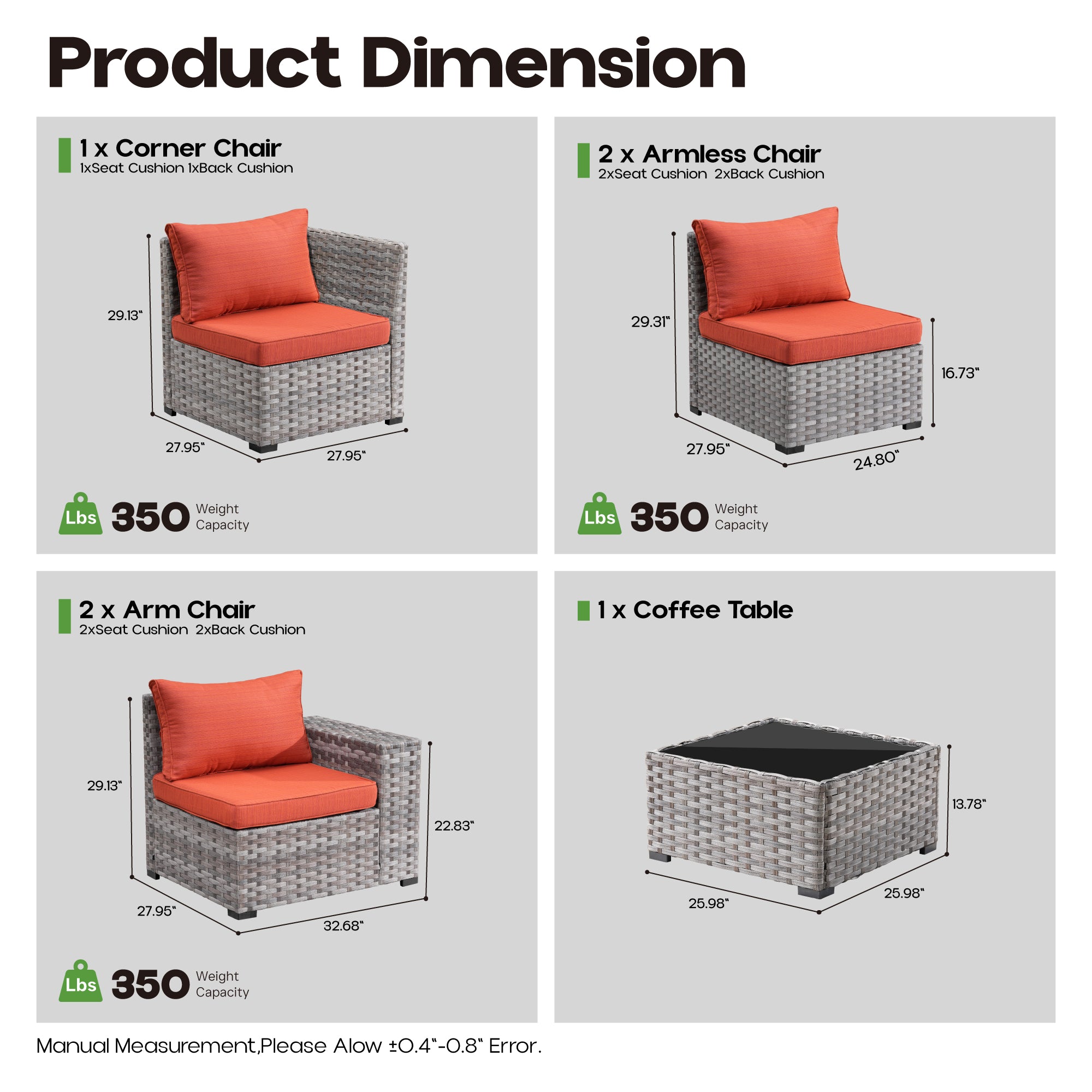 OVIOS Outdoor Conversation Set with 7.68" Extra-Wide Armrests and Rocking Chairs