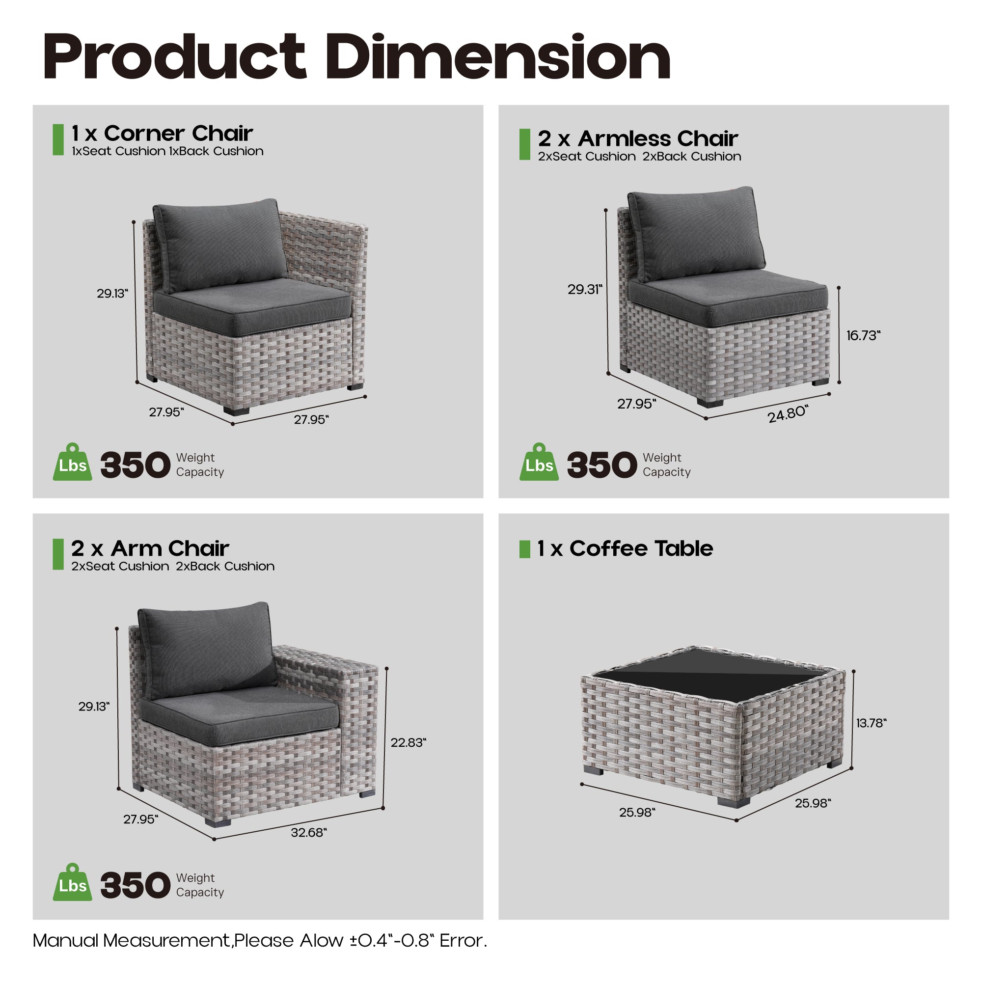 OVIOS Outdoor Conversation Set with 7.68" Extra-Wide Armrests and Rocking Chairs