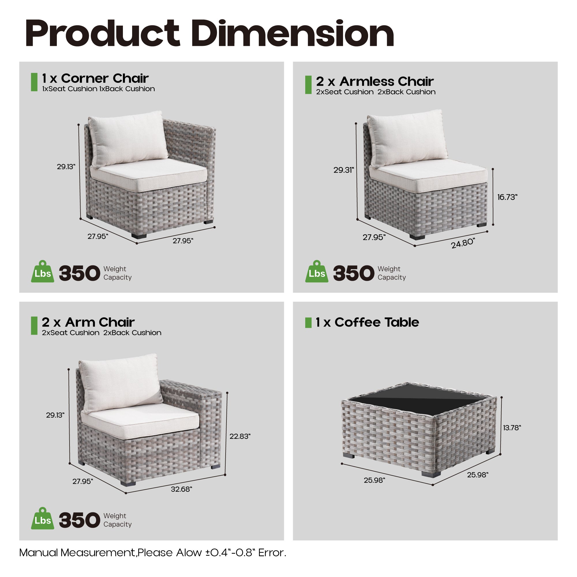 OVIOS Outdoor Conversation Set with 7.68" Extra-Wide Armrests and Rocking Chairs