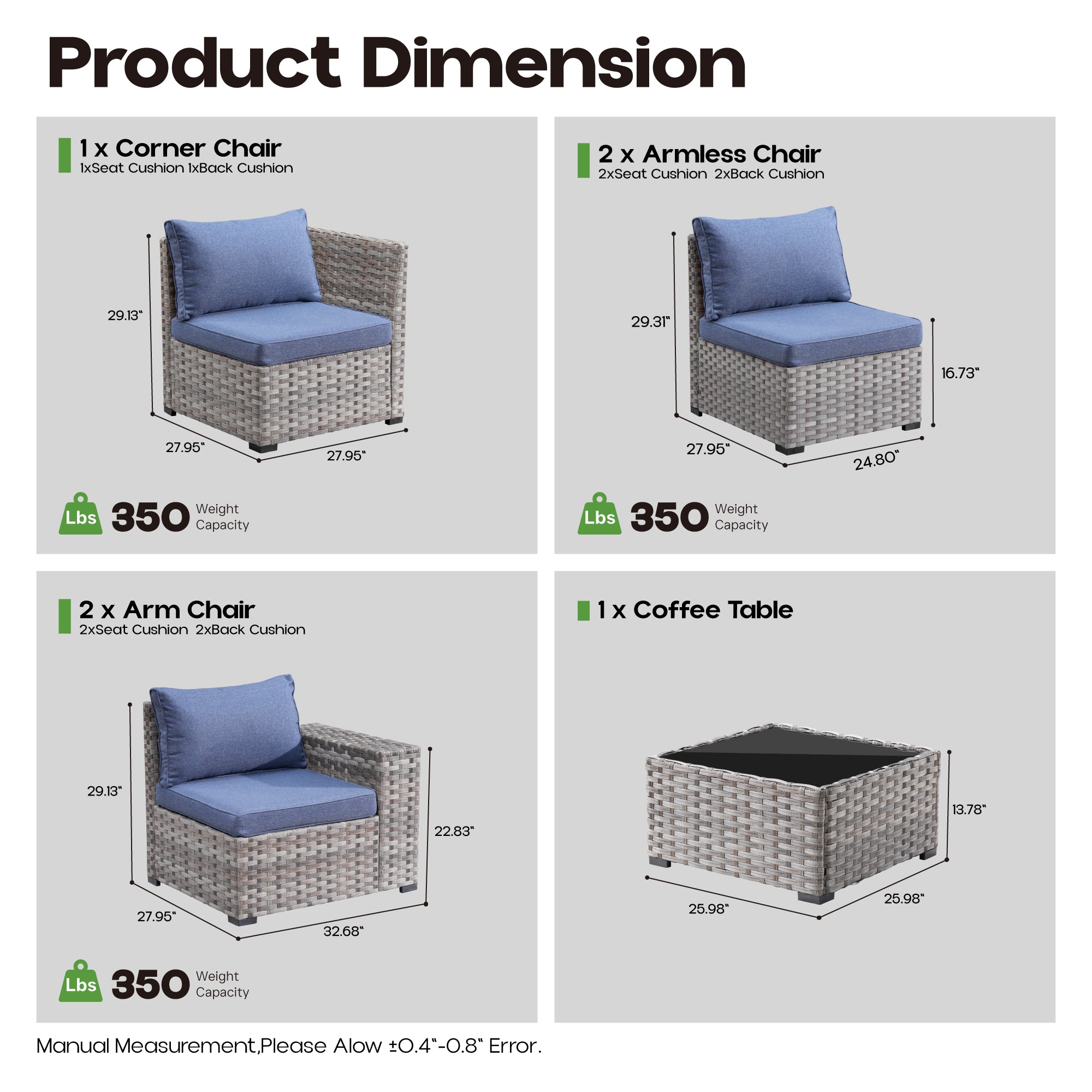 OVIOS Outdoor Conversation Set with 7.68" Extra-Wide Armrests and Rocking Chairs