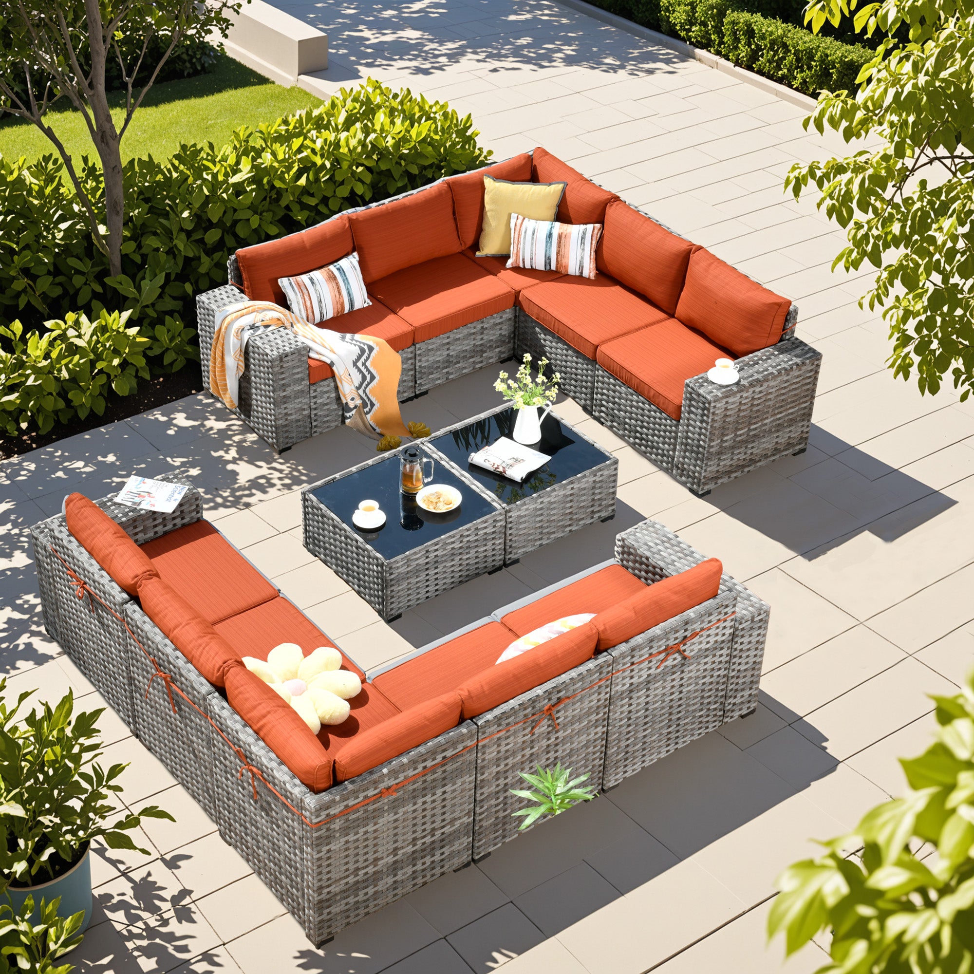 OVIOS Outdoor Conversation Set with 7.68" Extra-Wide Armrests and Rocking Chairs