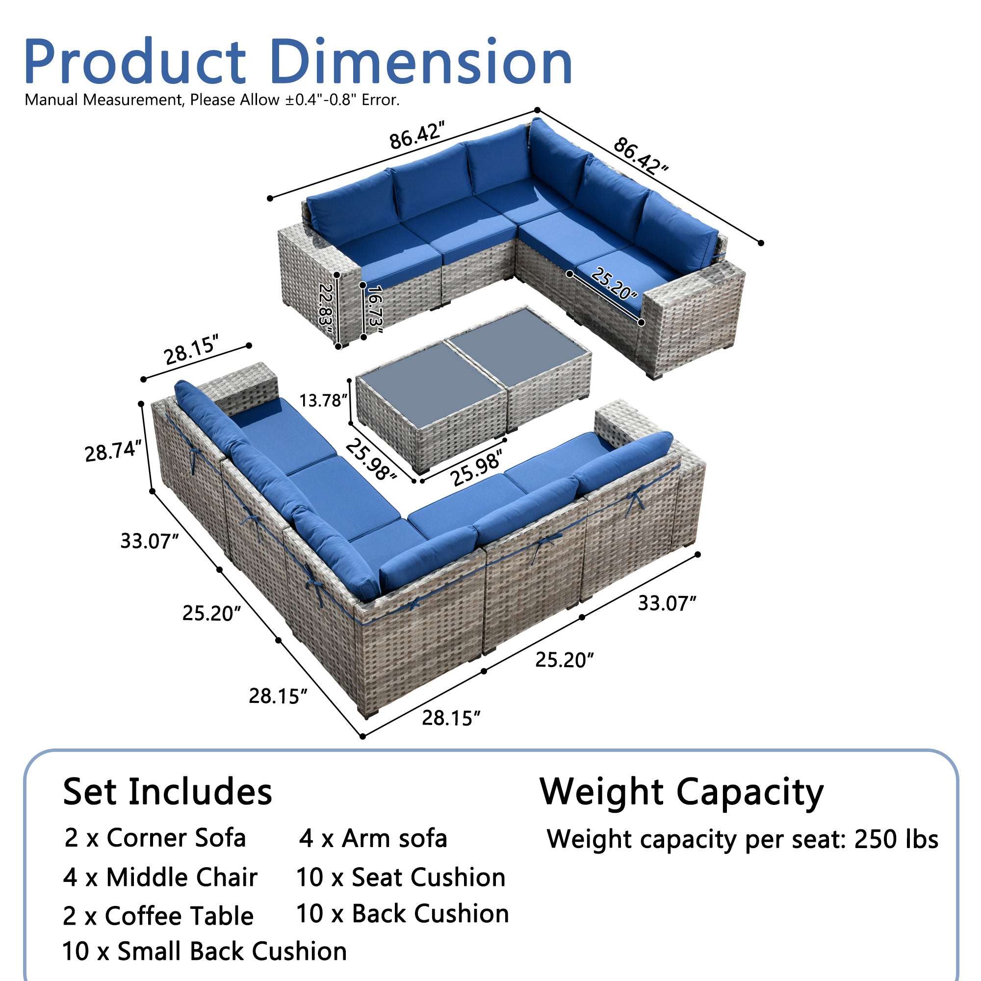 OVIOS Outdoor Conversation Set with 7.68" Extra-Wide Armrests and Rocking Chairs