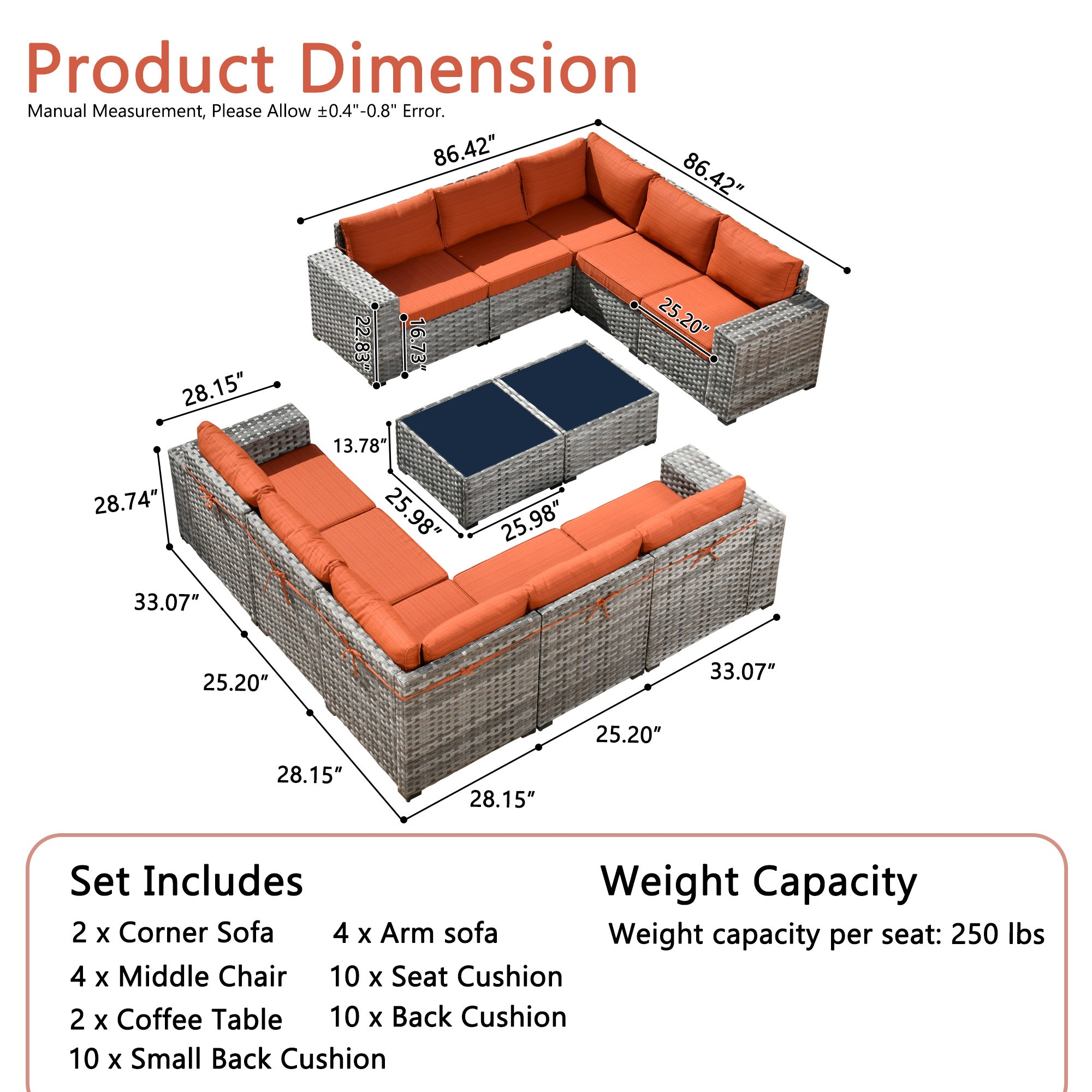OVIOS Outdoor Conversation Set with 7.68" Extra-Wide Armrests and Rocking Chairs