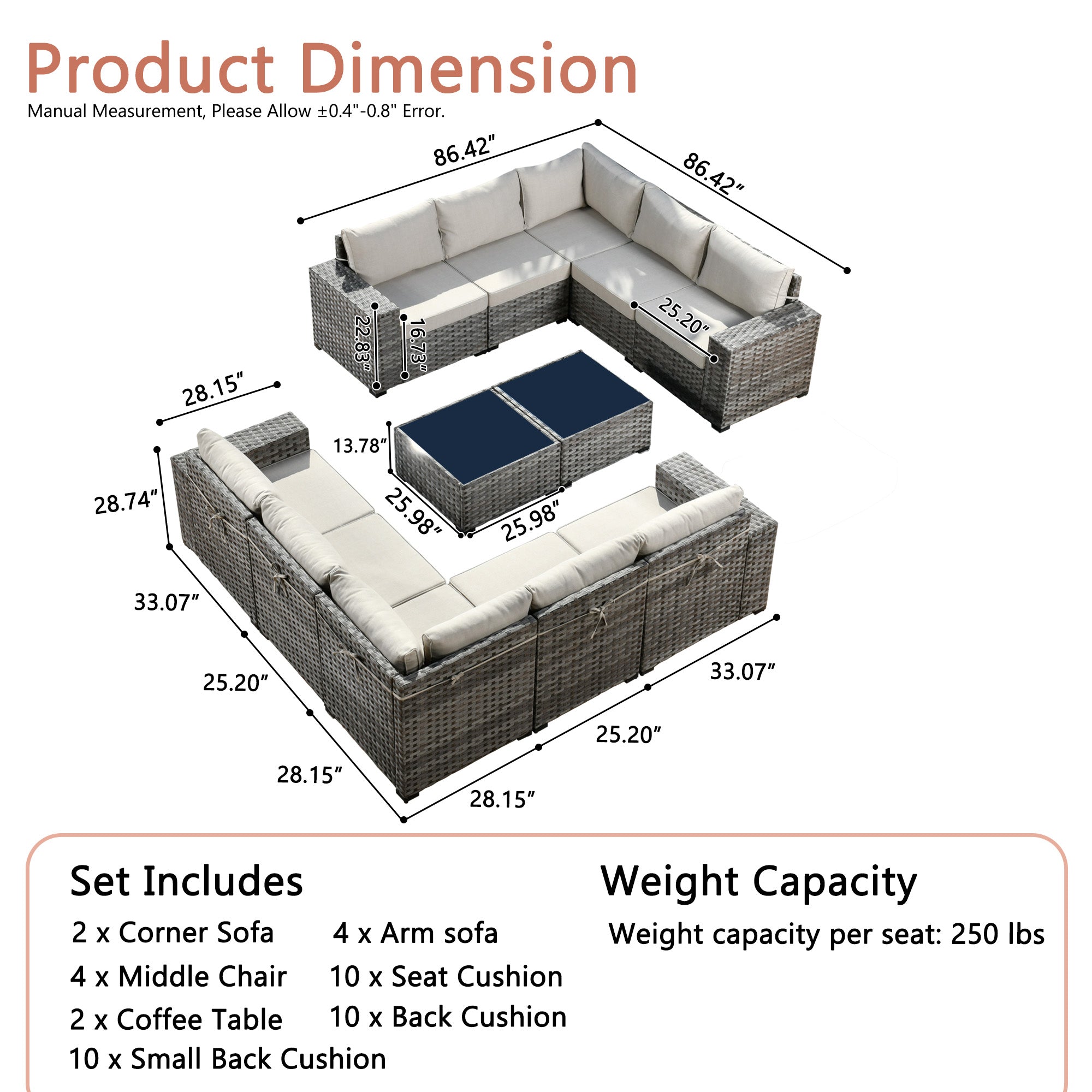 OVIOS Outdoor Conversation Set with 7.68" Extra-Wide Armrests and Rocking Chairs