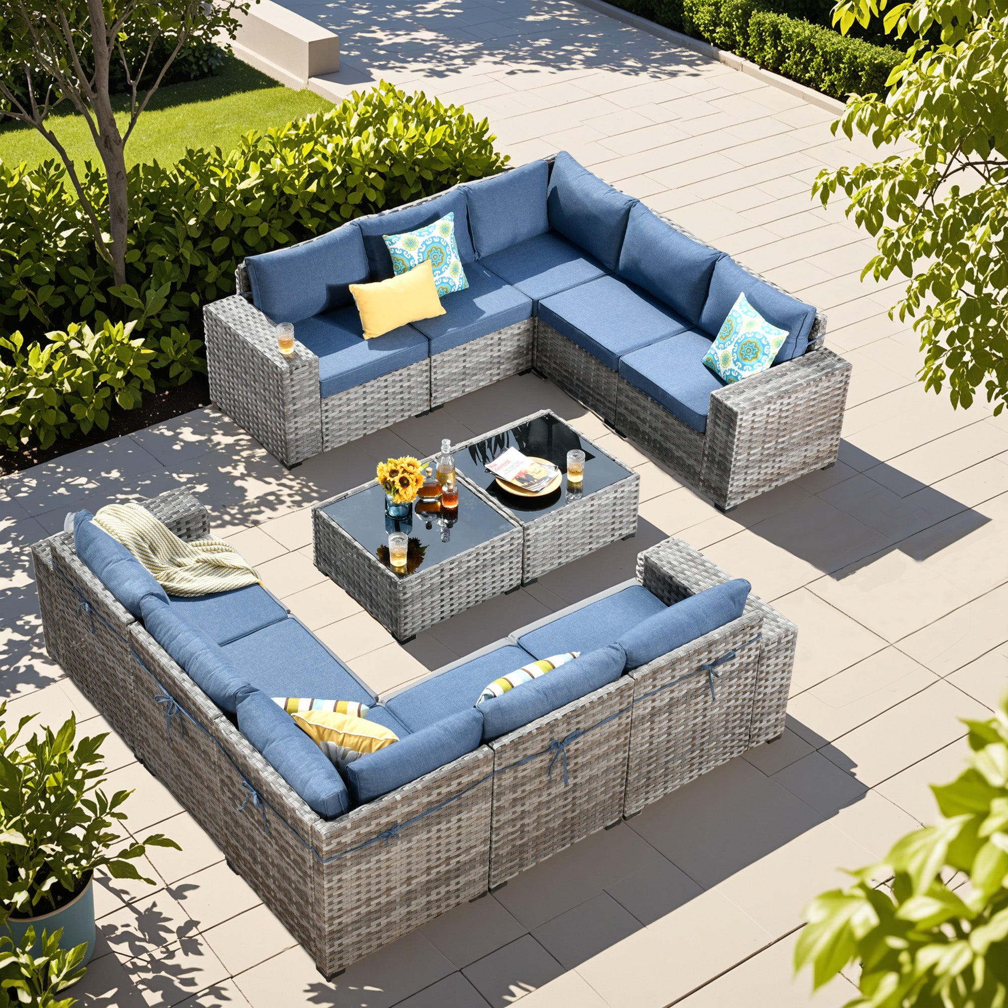 OVIOS Outdoor Conversation Set with 7.68" Extra-Wide Armrests and Rocking Chairs