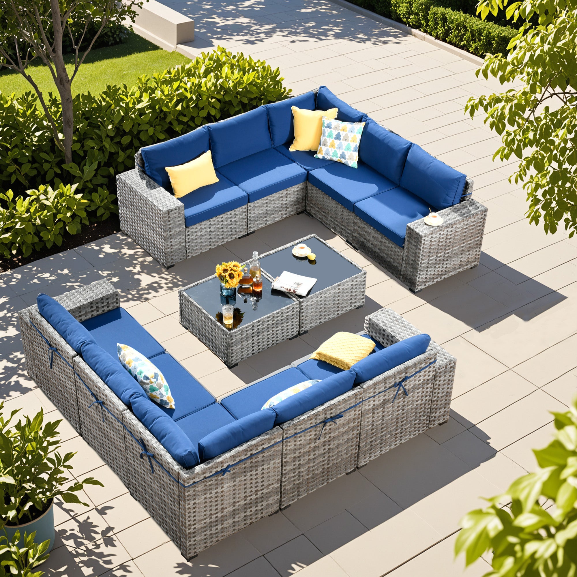 OVIOS Outdoor Conversation Set with 7.68" Extra-Wide Armrests and Rocking Chairs