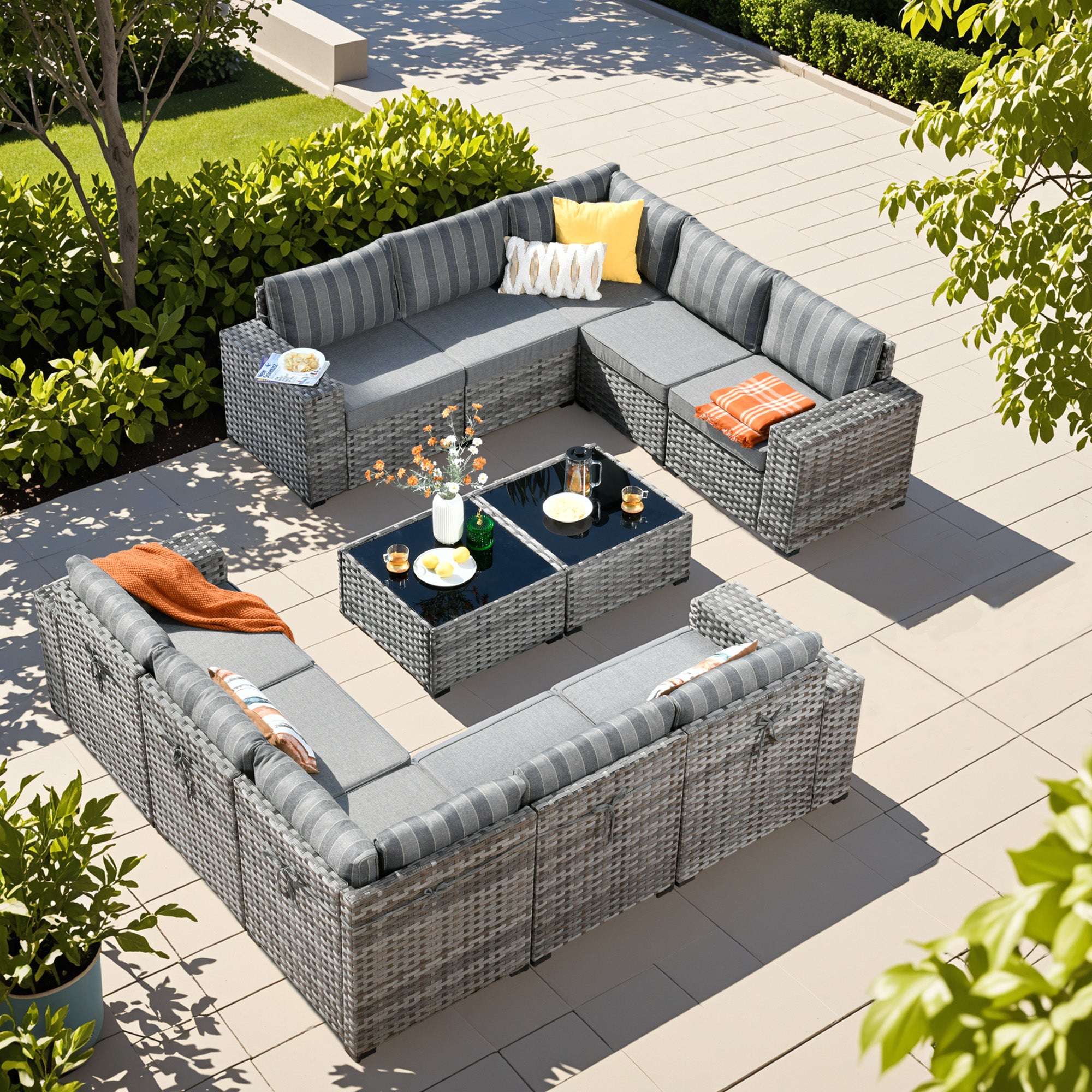 OVIOS Outdoor Conversation Set with 7.68" Extra-Wide Armrests and Rocking Chairs