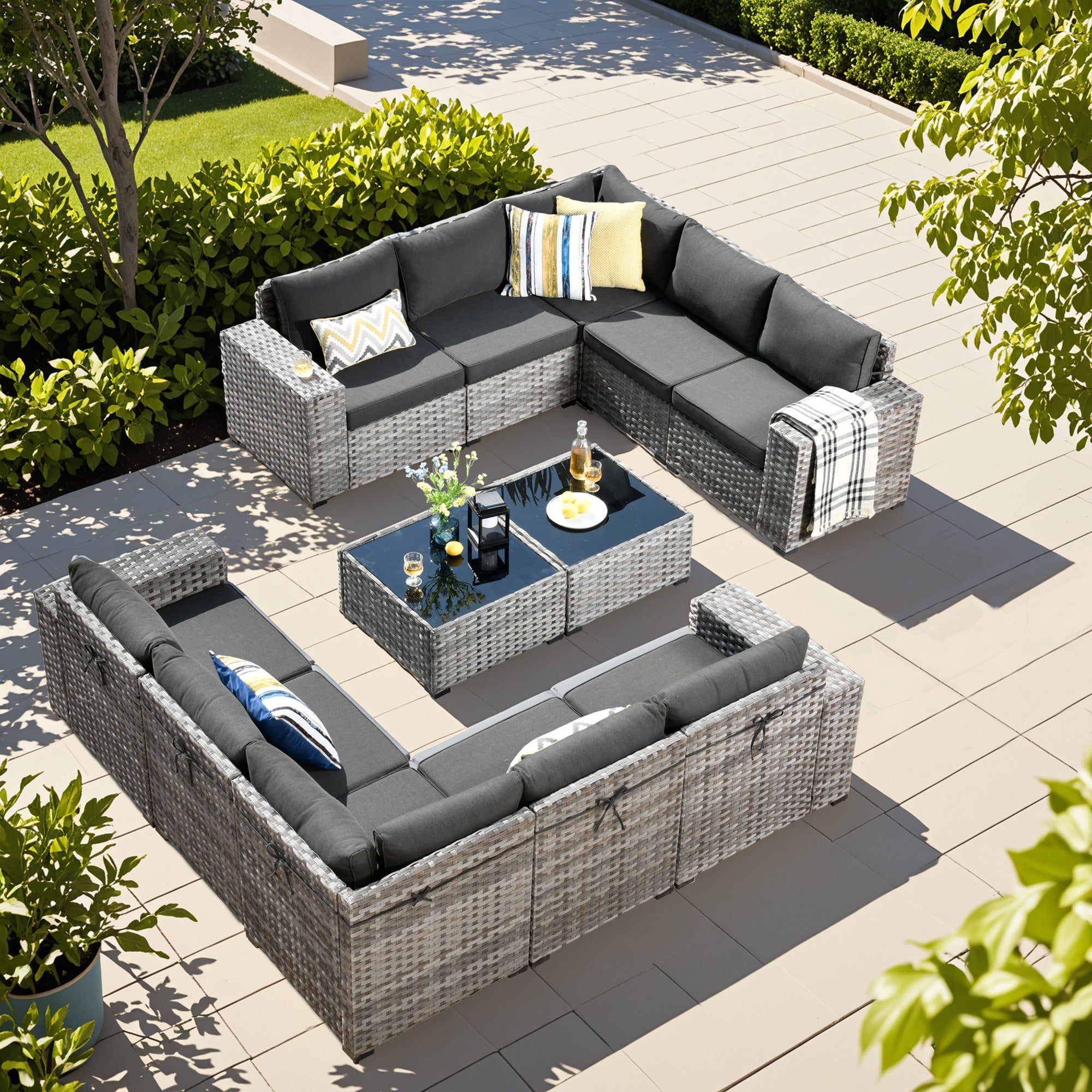 OVIOS Outdoor Conversation Set with 7.68" Extra-Wide Armrests and Rocking Chairs