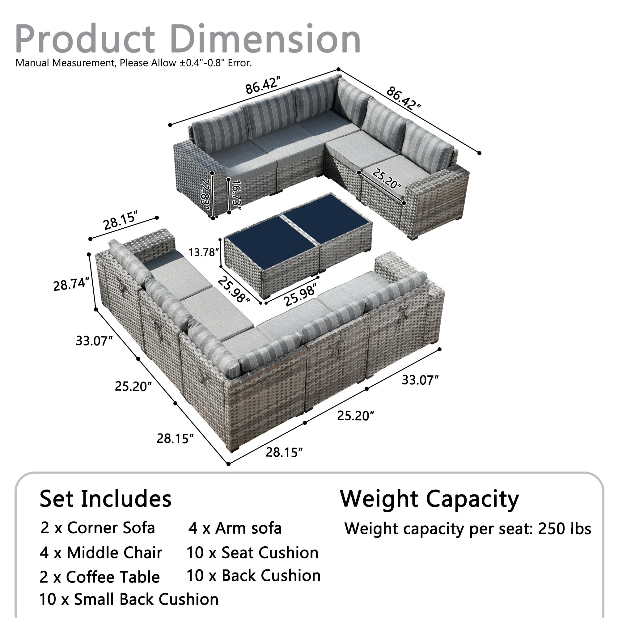OVIOS Outdoor Conversation Set with 7.68" Extra-Wide Armrests and Rocking Chairs